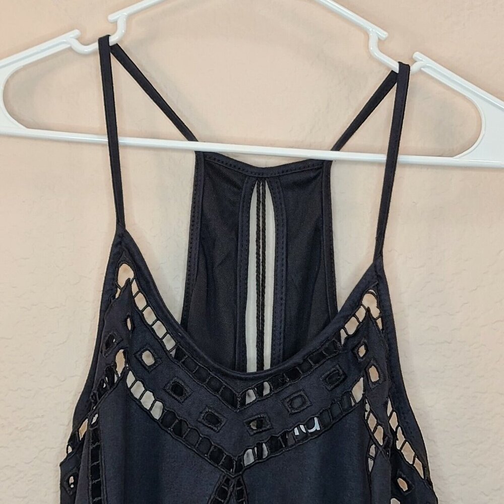 NU New York Womens Shirt Top Small Blue Eyelet Halter Open Back Tasseled Casual - Picture 9 of 12